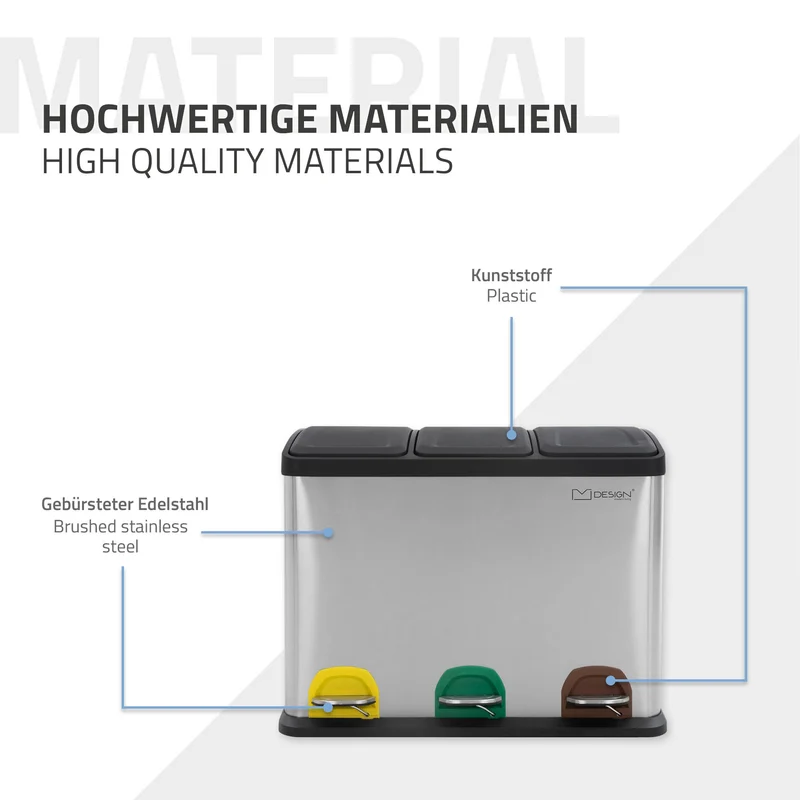 Mülleimer mit Trennsystem 3x 8L Silber aus Stahl ML-Design