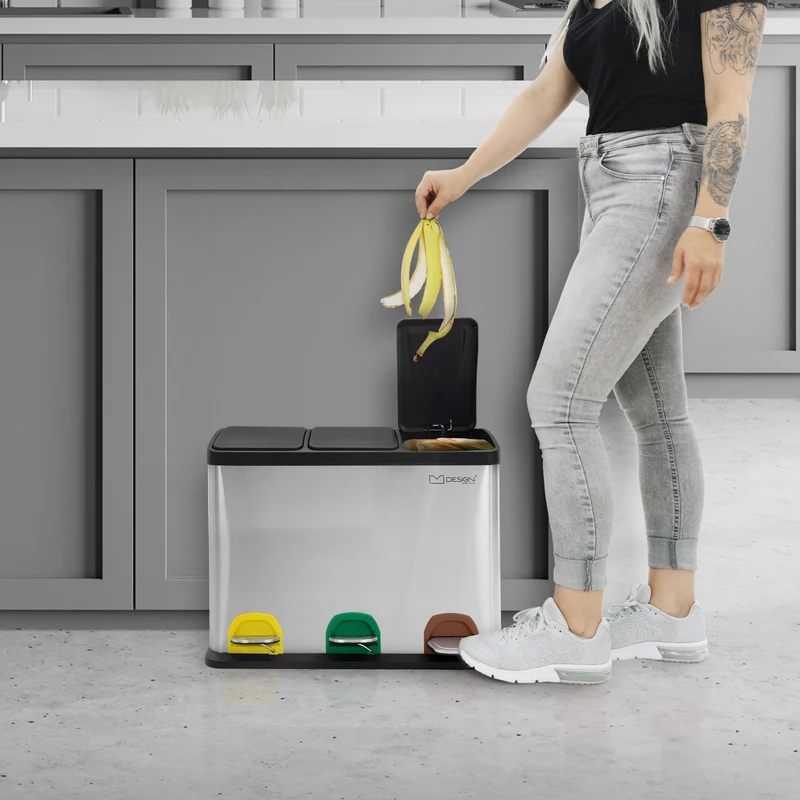 Mülleimer mit Trennsystem 3x 8L Silber aus Stahl ML-Design