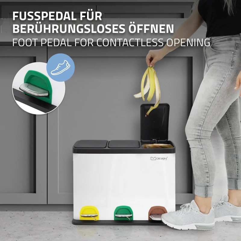 Mülleimer mit Trennsystem 3x 8L Weiß aus Stahl ML-Design