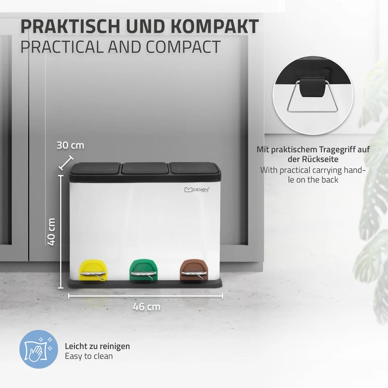 Mülleimer mit Trennsystem 3x 8L Weiß aus Stahl ML-Design