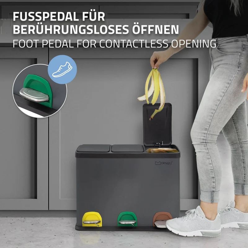 Mülleimer mit Trennsystem 3x 8L Anthrazit aus Stahl ML-Design