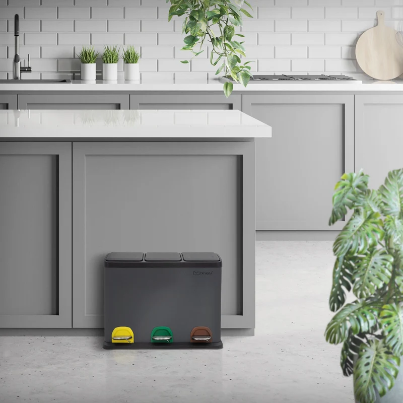 Mülleimer mit Trennsystem 3x 8L Anthrazit aus Stahl ML-Design