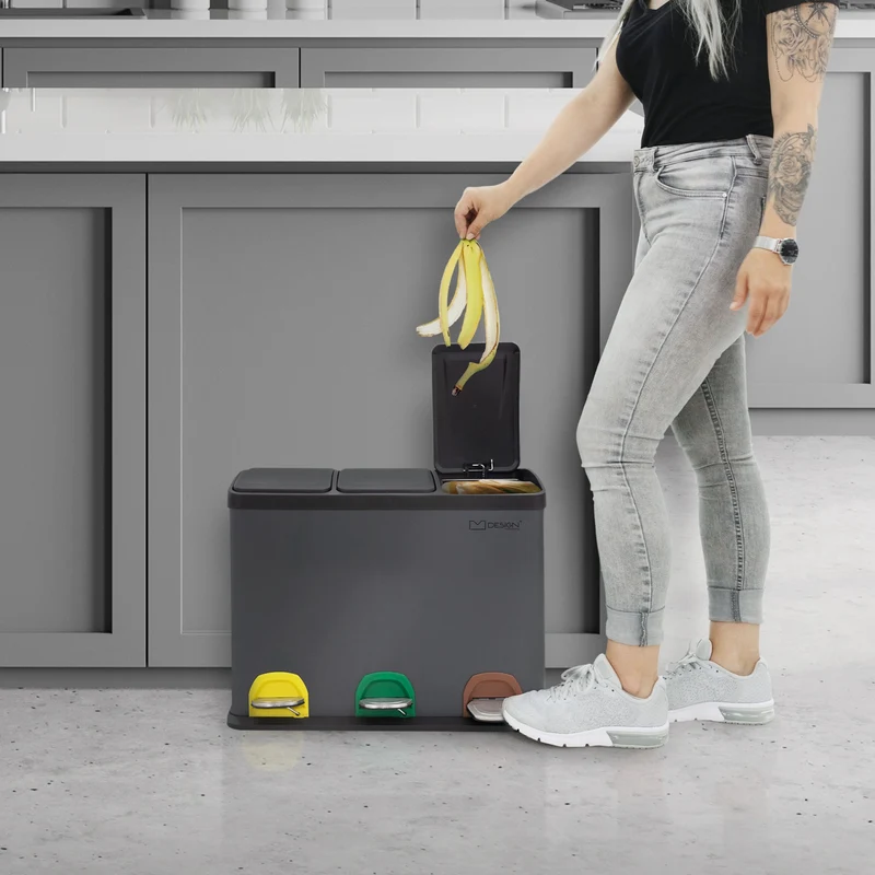 Mülleimer mit Trennsystem 3x 8L Anthrazit aus Stahl ML-Design