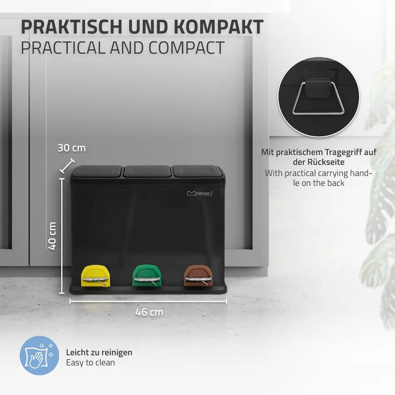 Mülleimer mit Trennsystem 3x 8L Schwarz aus Stahl ML-Design
