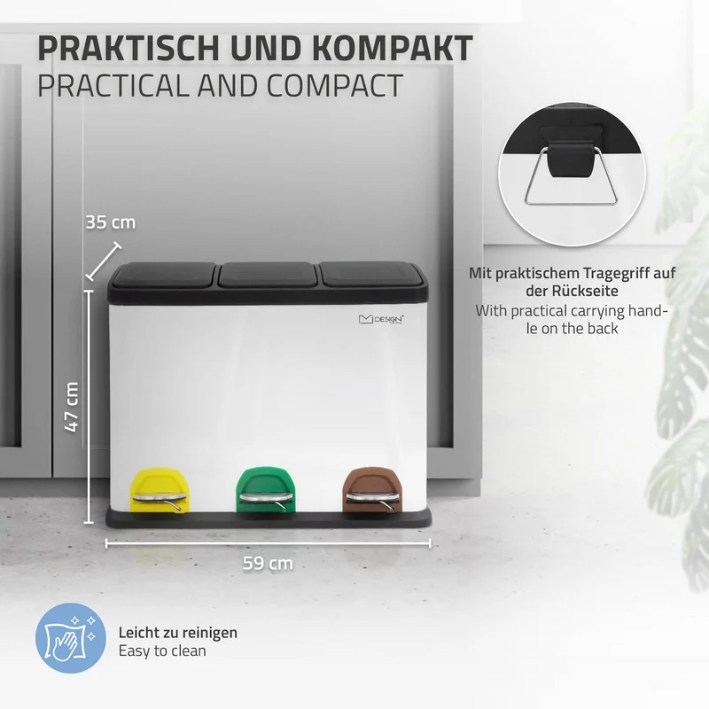 Mülleimer mit Trennsystem 3x 15L Weiß aus Stahl ML-Design