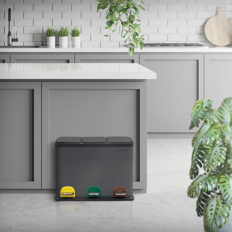 Mülleimer mit Trennsystem 3x 15L Anthrazit aus Stahl ML-Design