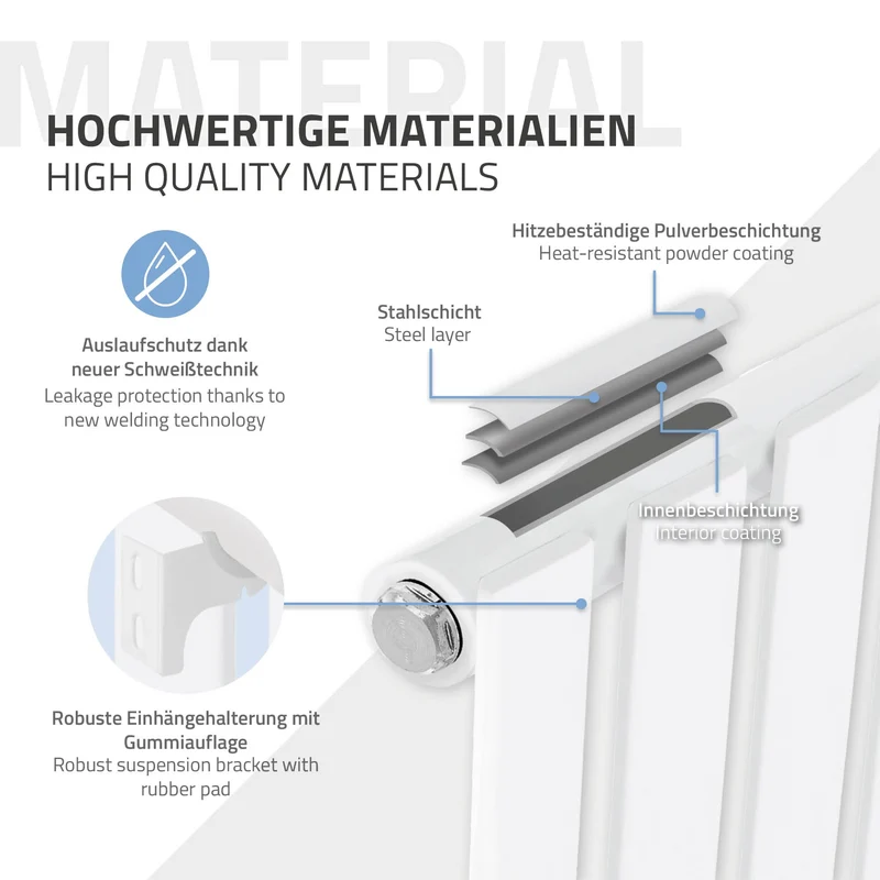 Paneelheizkörper Einlagig 30x90 cm Weiß mit Universal Anschlussgarnitur ML-Design