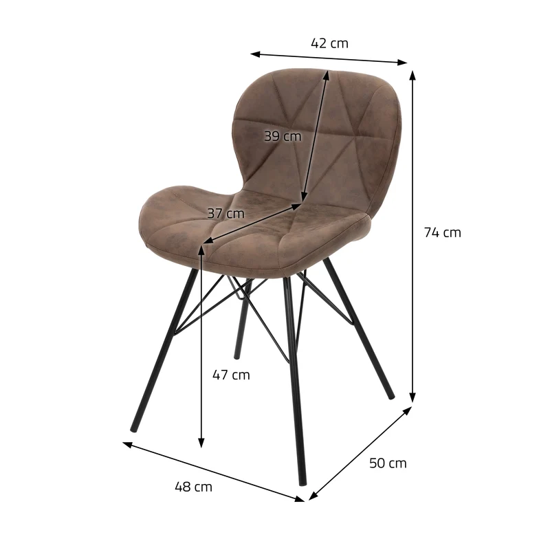 Esszimmerstuhl 2er Set Dreieck Steppung Braun Kunstlederbezug mit Metallbeinen inkl. Montagematerial ML-Design