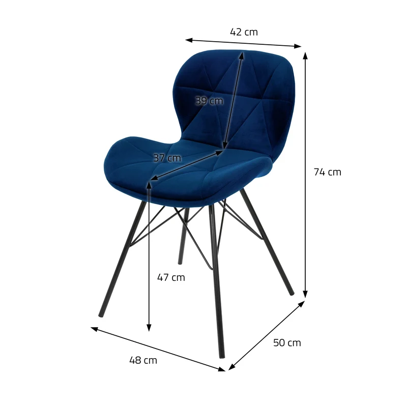 Esszimmerstuhl 2er Set Blau Samtbezug mit Metallbeinen inkl. Montagematerial ML-Design