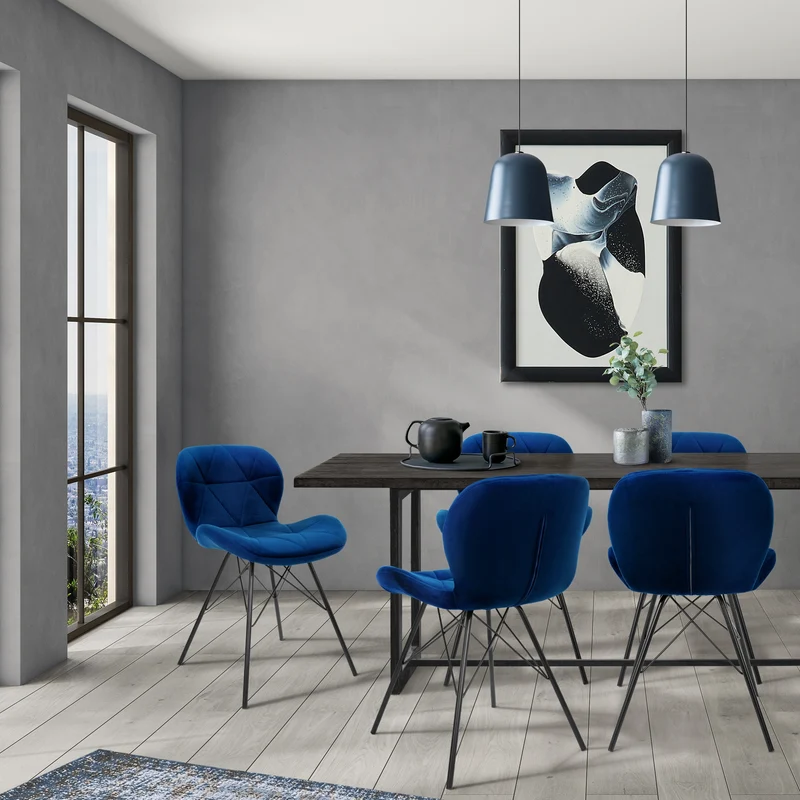 Esszimmerstuhl 2er Set Blau Samtbezug mit Metallbeinen inkl. Montagematerial ML-Design