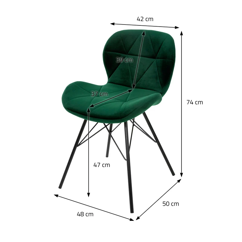 Esszimmerstuhl 2er Set Grün Samtbezug mit Metallbeinen inkl. Montagematerial ML-Design