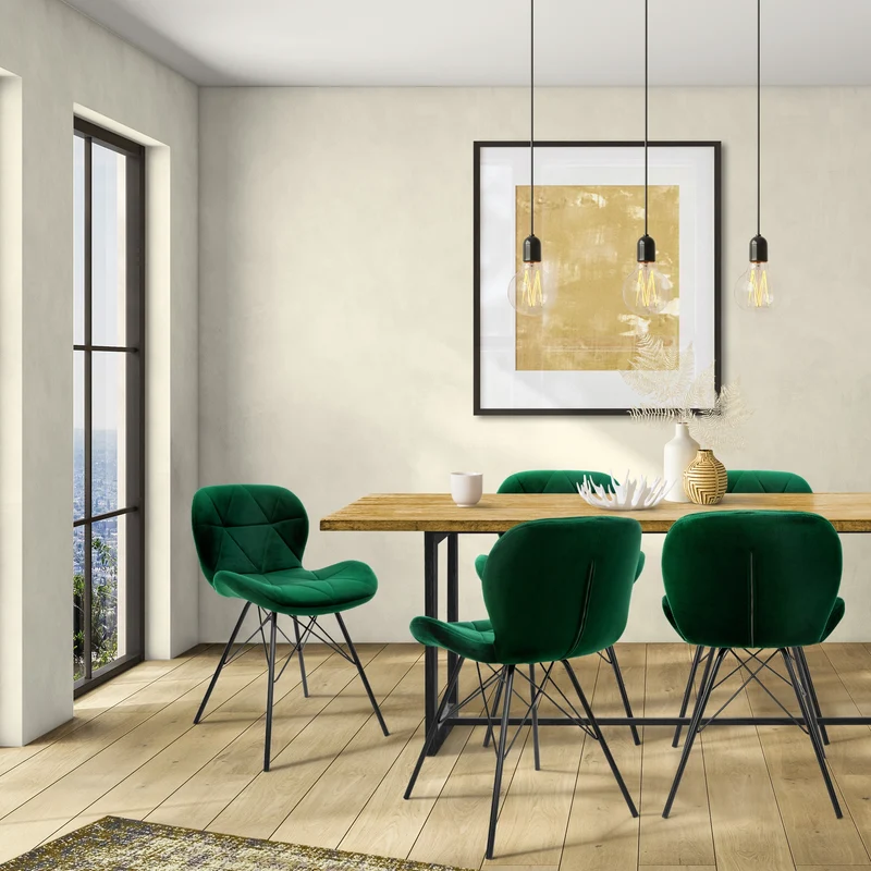 Esszimmerstuhl 2er Set Grün Samtbezug mit Metallbeinen inkl. Montagematerial ML-Design