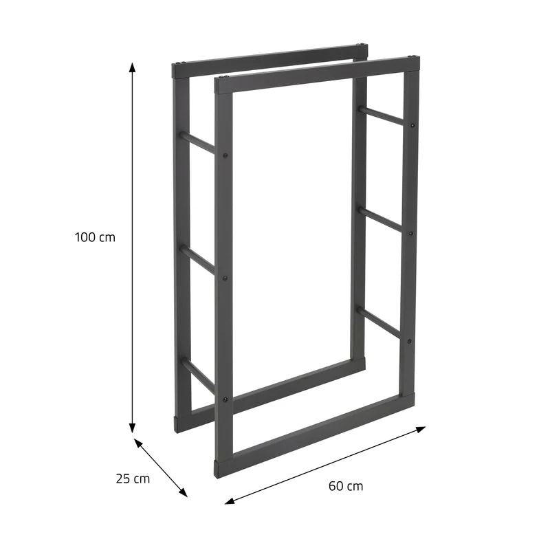 Kaminholzregal 60x100x25 cm Grau aus Metall ML-Design