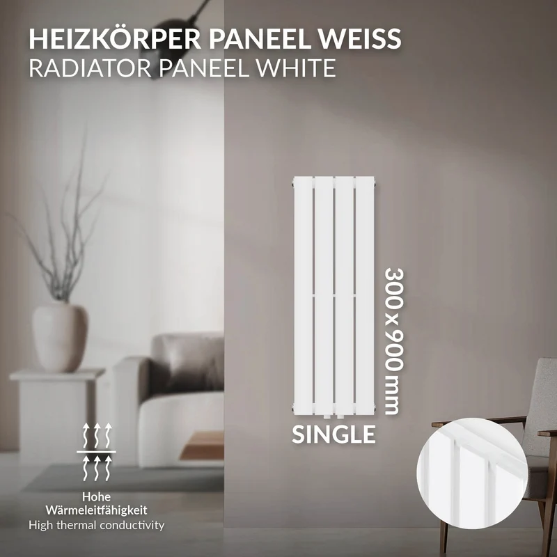 Paneelheizkörper Einlagig 300x900 mm Weiß ML-Design