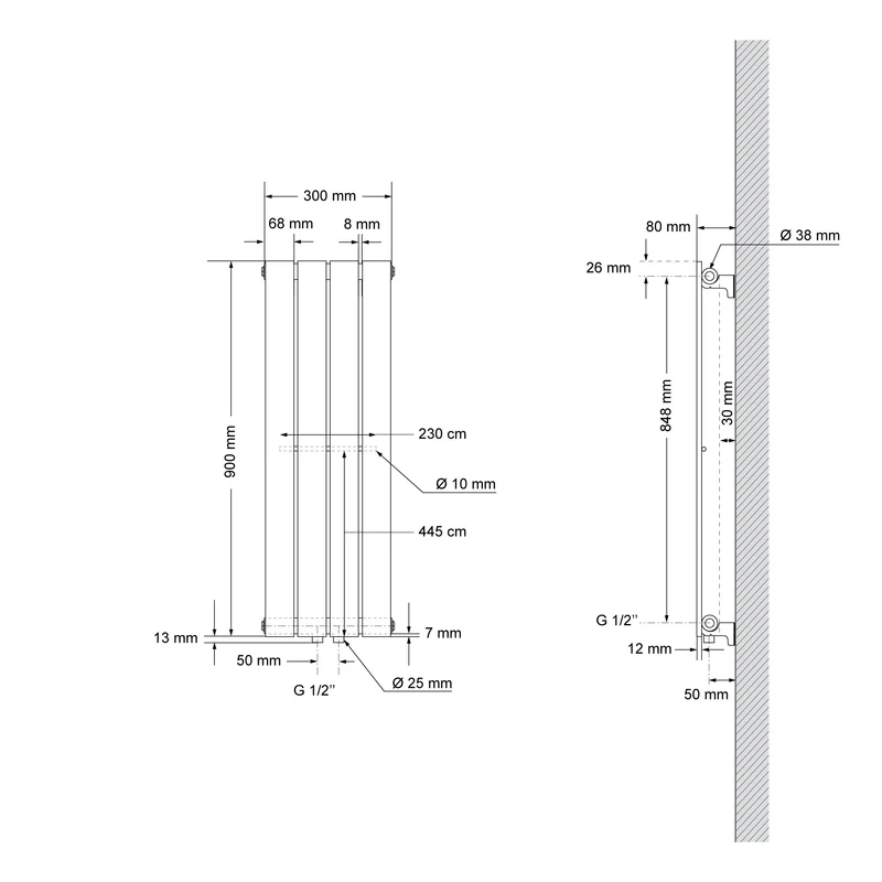 Paneelheizkörper Einlagig 300x900 mm Weiß ML-Design