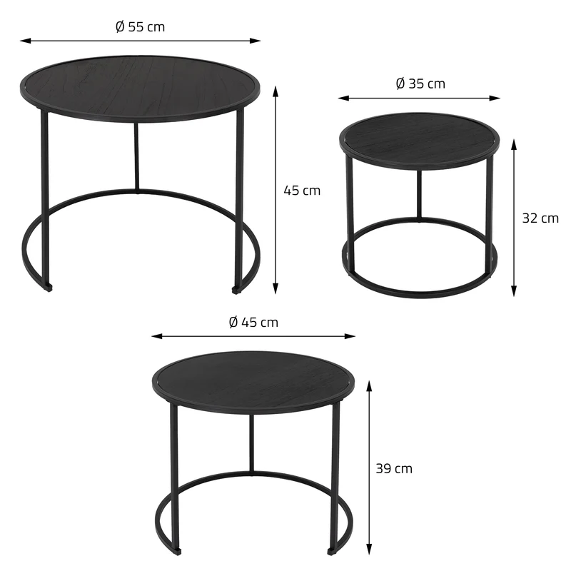 Beistelltisch 3er Set Schwarz ML-Design