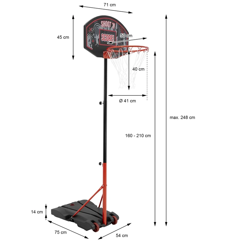 Basketballkorb mit Ständer Orange/Schwarz 248 cm aus pulverbeschichtetem Stahl
