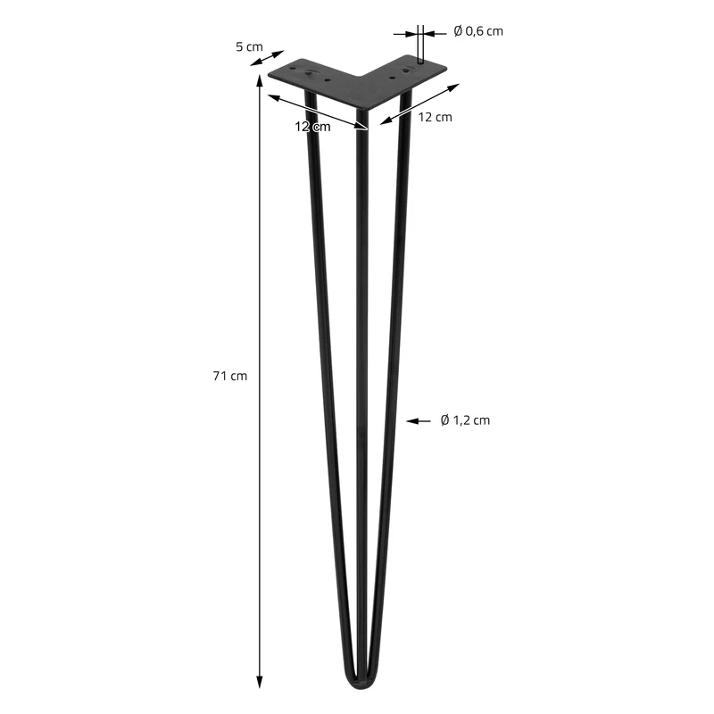 Tischbeine Tischgestell 4er Set W-Design schmal 70 x 12cm Schwarz aus Metall ML-Design