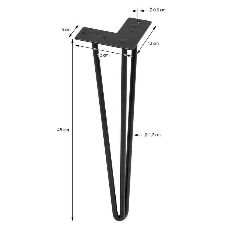 Tischbeine Tischgestell 4er Set W-Design schmal 45 x 12 cm Schwarz aus Metall ML-Design