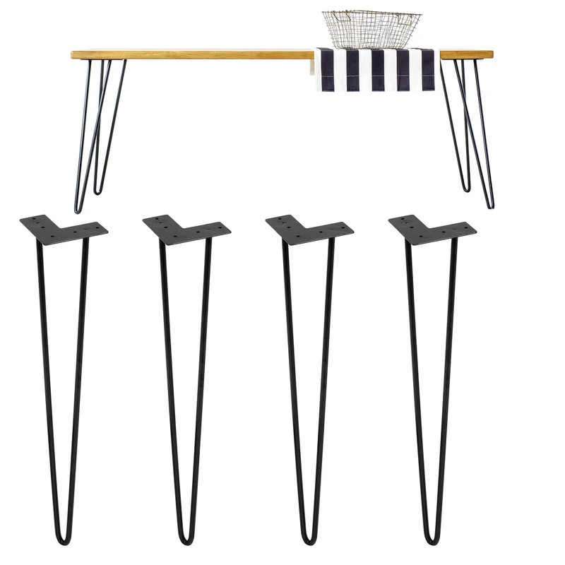 Tischbeine Tischgestell 4er Set Haarnadel-Design 2 Streben aus Stahl ML-Design