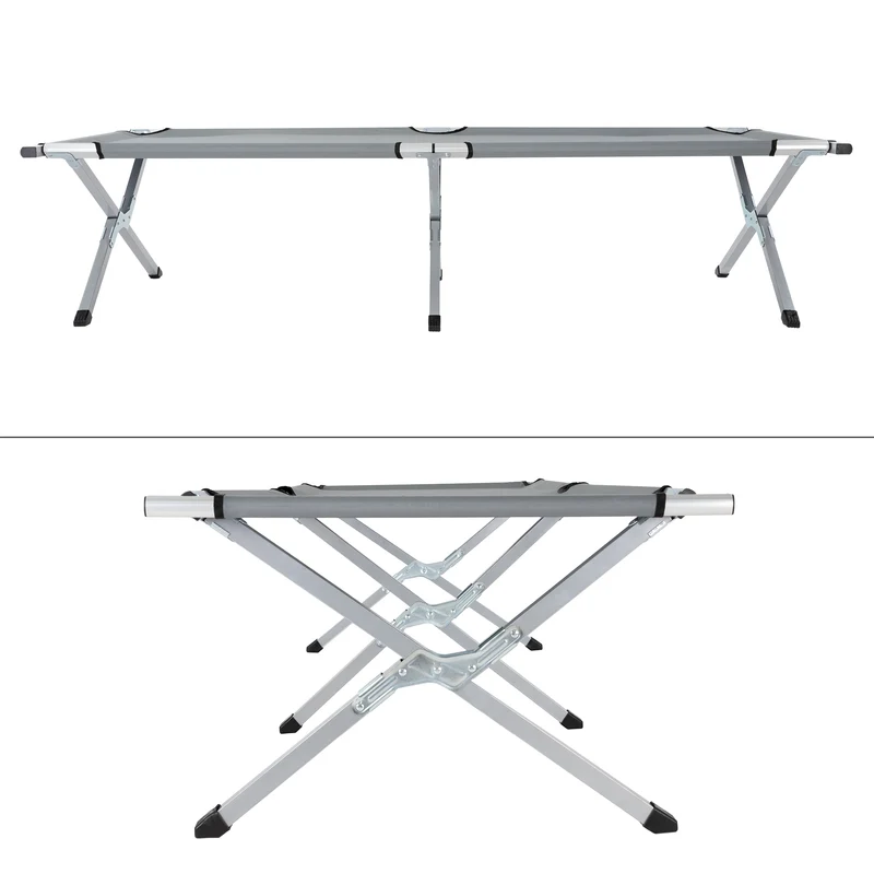 Campingbett mit Tragetasche grau, 189x70x45 cm, aus Aluminium und Polyester