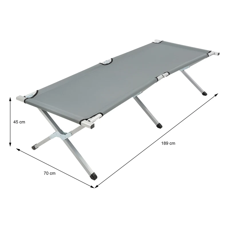 Campingbett mit Tragetasche grau, 189x70x45 cm, aus Aluminium und Polyester