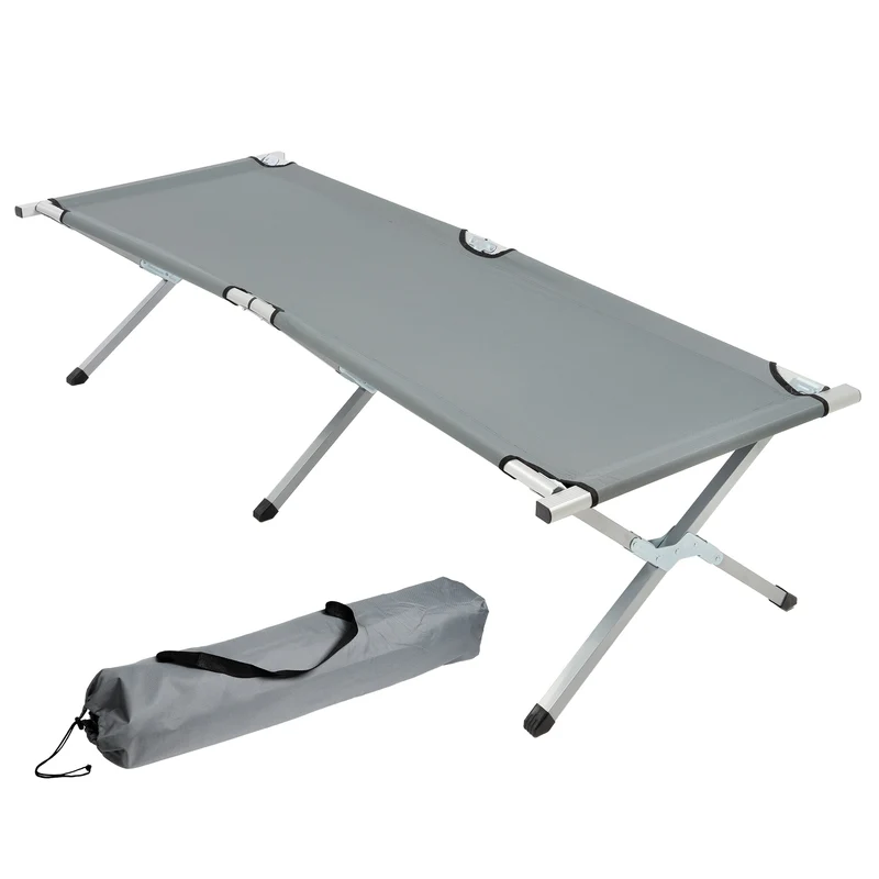 Campingbett mit Tragetasche grau, 189x70x45 cm, aus Aluminium und Polyester
