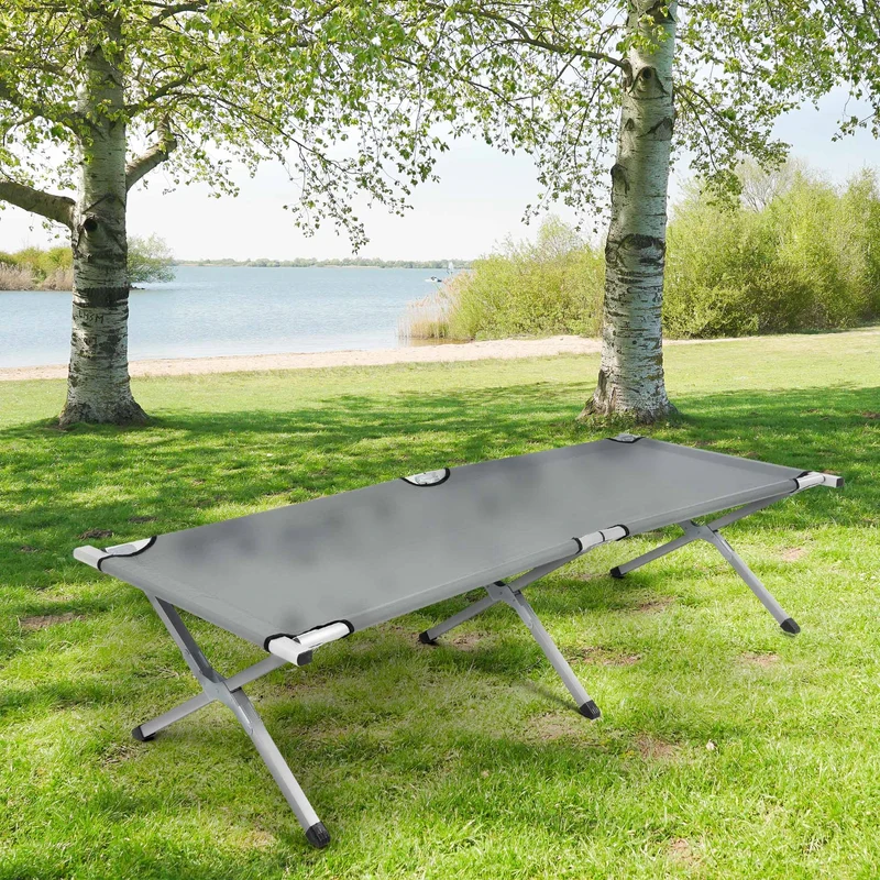 Campingbett mit Tragetasche grau, 189x70x45 cm, aus Aluminium und Polyester