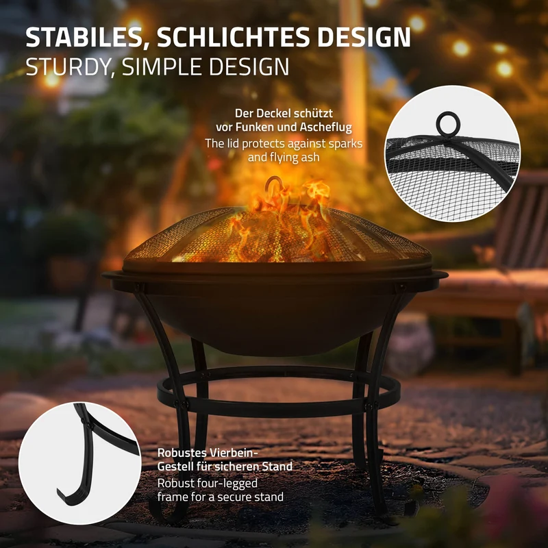 Feuerschale mit Funkenschutz & Grillrost rund Ø 56 cm aus Stahl