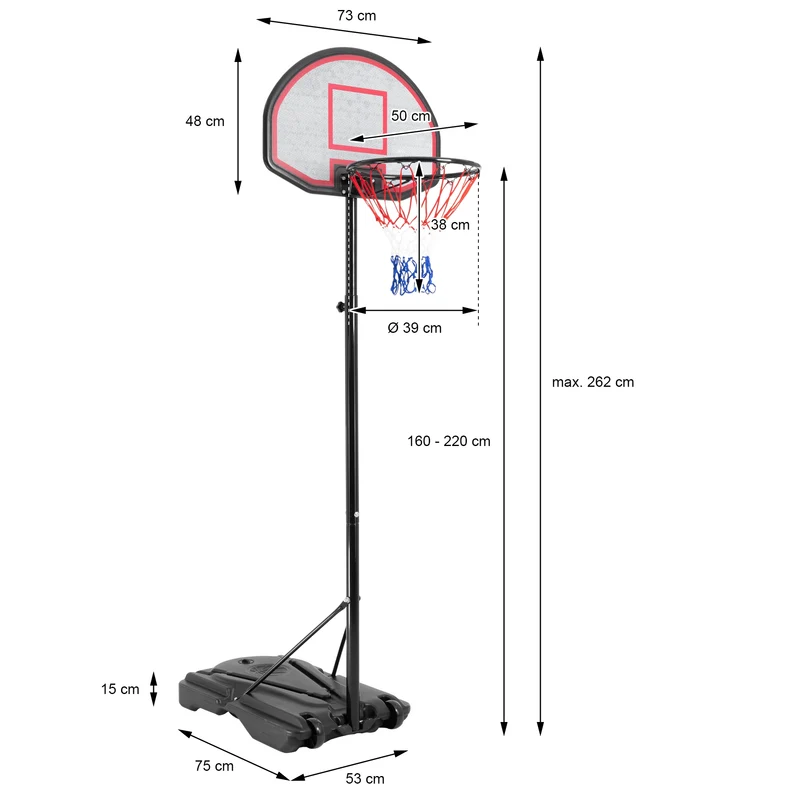 Basketballständer, 262 cm, aus Stahl und HDPE Kunststoff
