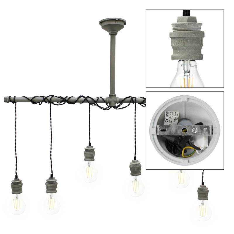 Hängelampe 6 flammige E27 beton optik aus Metall mit sechs LED-Lampe 4W