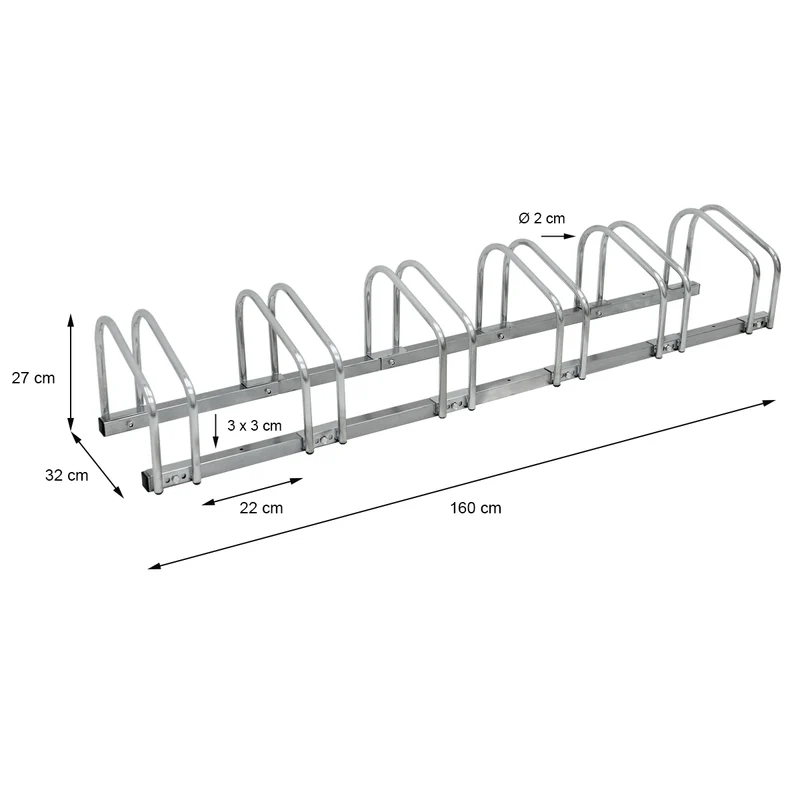 Fahrradständer für 6 Fahrräder 160 x 32 x 27 cm, aus verzinktem Stahl, inkl. Montagematerial