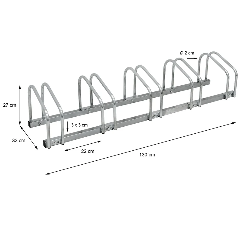 Fahrradständer für 5 Fahrräder 130 x 32 x 27 cm, aus verzinktem Stahl, inkl. Montagematerial