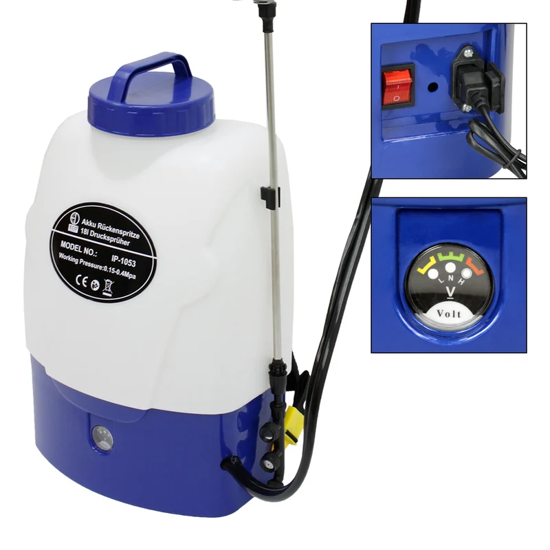 Rückensprühgerät mit 18 l Volumen und 12 V Akku + 3 Düsenaufsätze