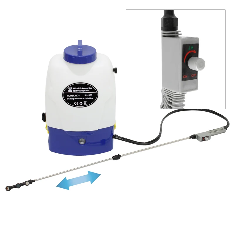 Rückensprühgerät mit 18 l Volumen und 12 V Akku + 3 Düsenaufsätze