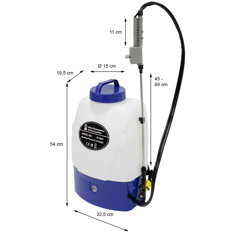 Rückensprühgerät mit 18 l Volumen und 12 V Akku + 3 Düsenaufsätze