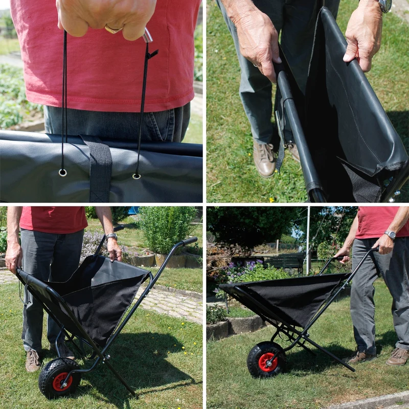 Faltbare Schubkarre 56L 104x62x64 cm belastbar bis 30 kg Rohre aus Stahl und Wanne aus Nylon