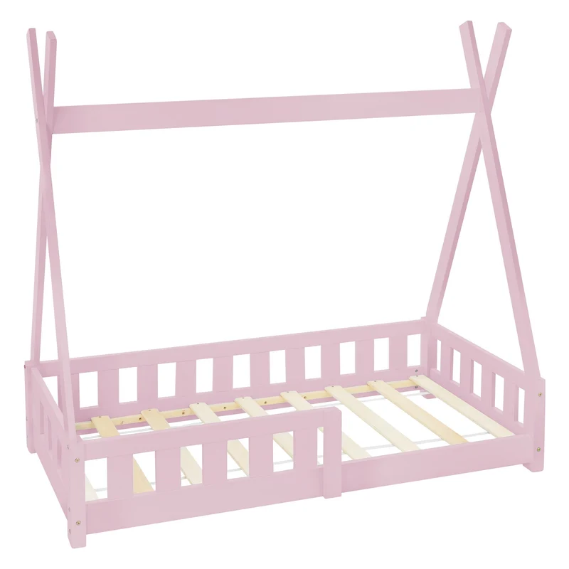 Kinderbett Tipi aus Kiefernholz mit Lattenrost, Rausfallschutz & Wahlweise Matratze ML-Design