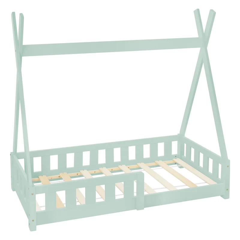 Kinderbett Tipi aus Kiefernholz mit Lattenrost, Rausfallschutz & Wahlweise Matratze ML-Design