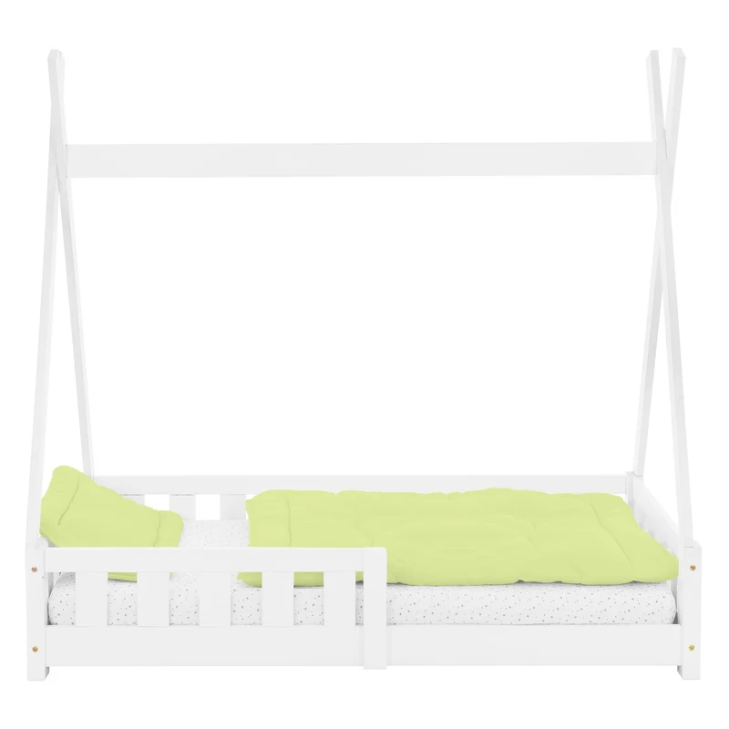 Kinderbett Tipi aus Kiefernholz mit Lattenrost, Rausfallschutz & Wahlweise Matratze ML-Design