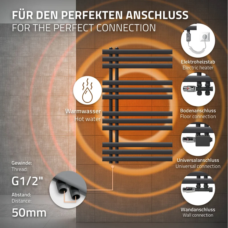 Elektrischer Badheizkörper mit Heizstab 300W 600x1000 mm Anthrazit