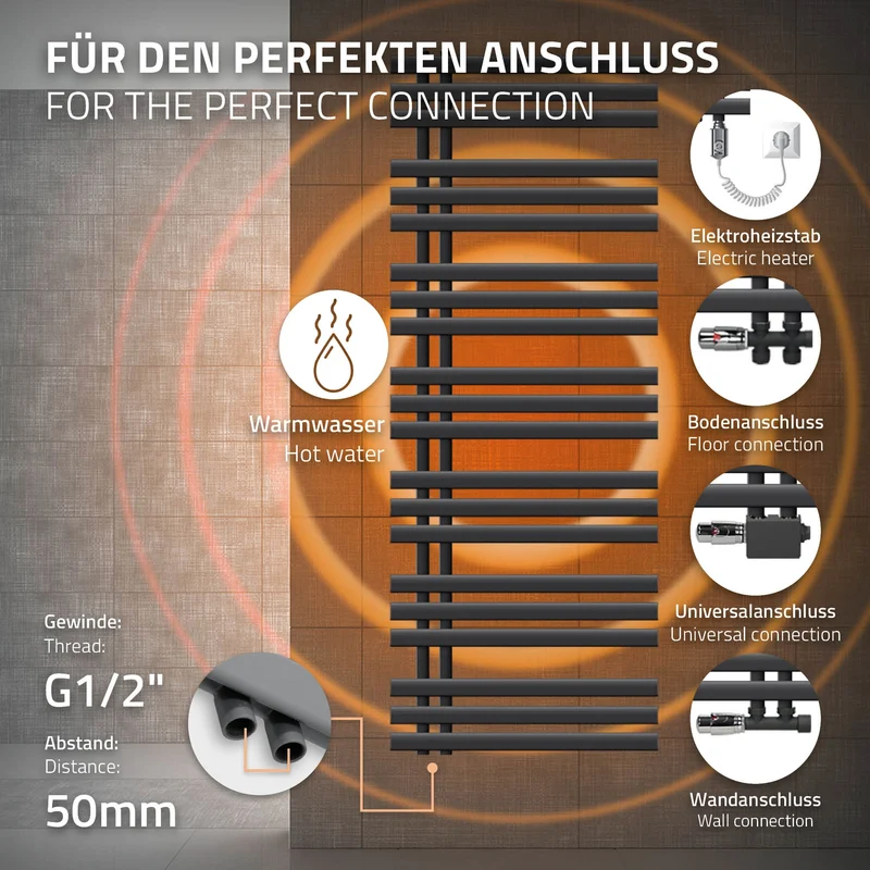 Badheizkörper Iron EM mit Heizstab 900W 600x1600 mm Anthrazit