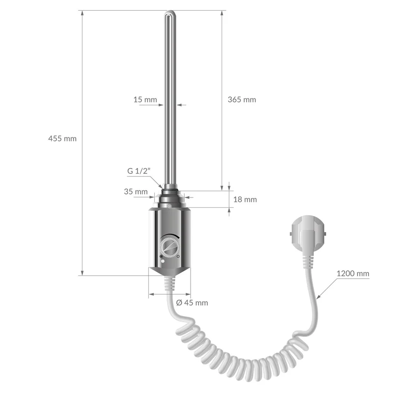 Heizstab 1200W Chrome mit Thermostat für Badheizkörper LuxeBath