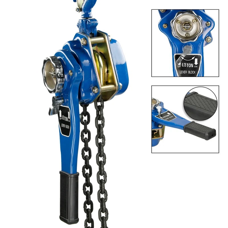 Flaschenzug mit Handhebel 750 kg, 1,5 m, aus Stahl, Gummierter Handgriff, inkl. Kette