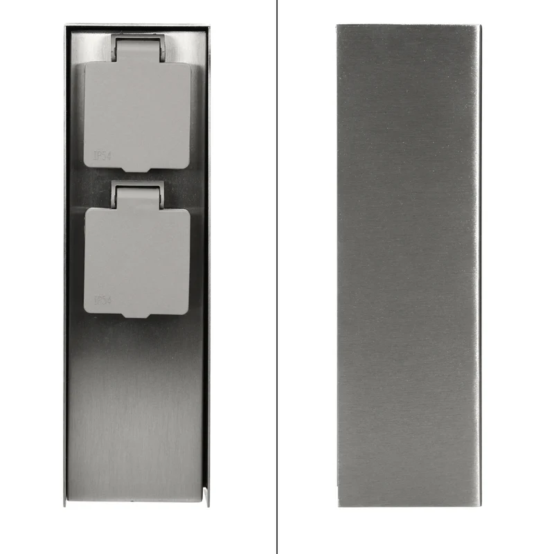 Gartensteckdose 2-fach IP44 Silber aus Edelstahl Eckig