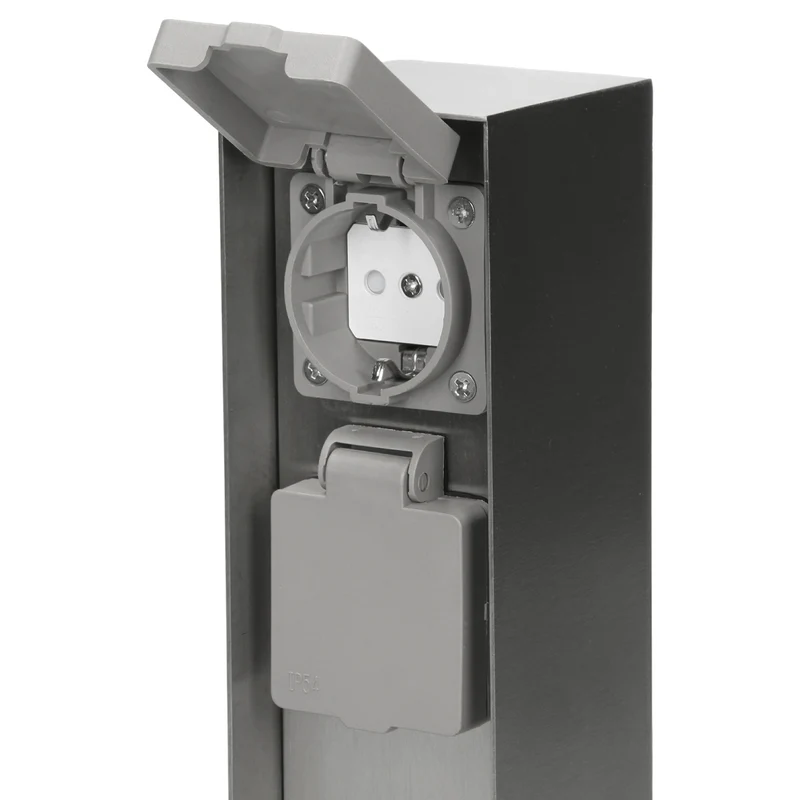 Gartensteckdose 2-fach IP44 Silber aus Edelstahl Eckig