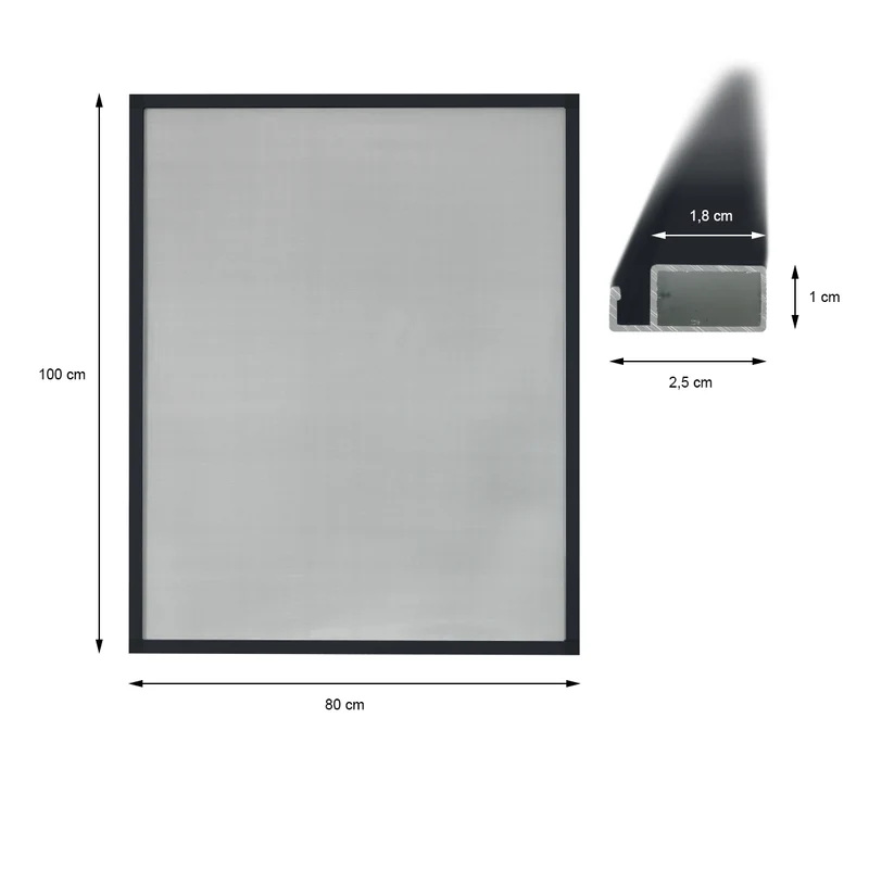 Fliegengitter anthrazit 80x100 cm mit Rahmen aus Aluminium