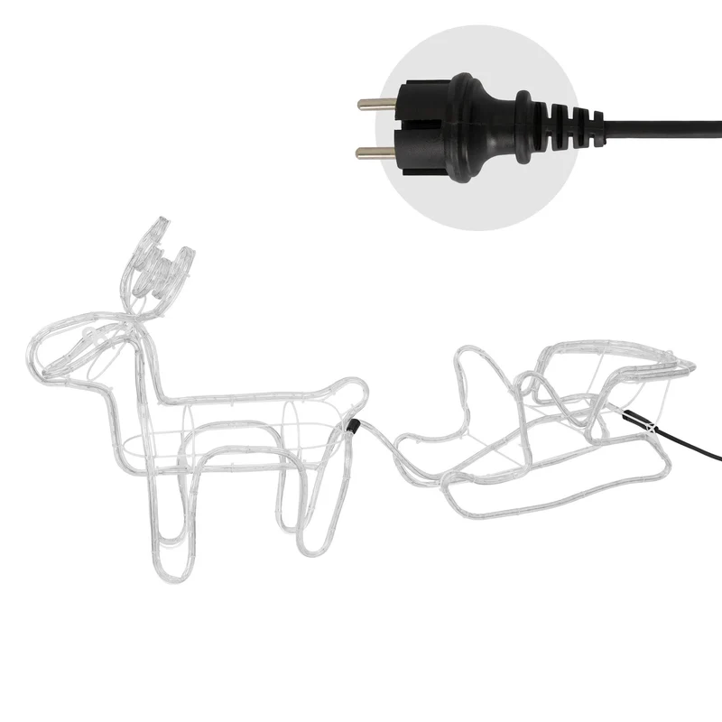 LED Deko Rentier mit Schlitten, warmweiß, 324 LEDs, aus PVC