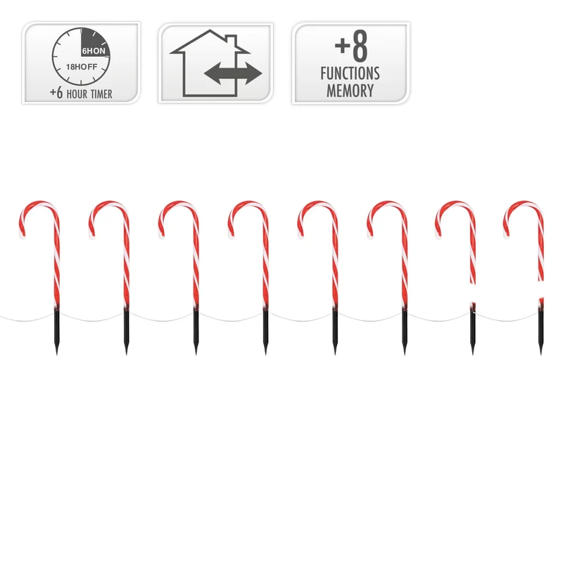 Zuckerstangen Gartenstecker 8er Set 45x700 cm mit 40LED Warmweiß aus Kunststoff