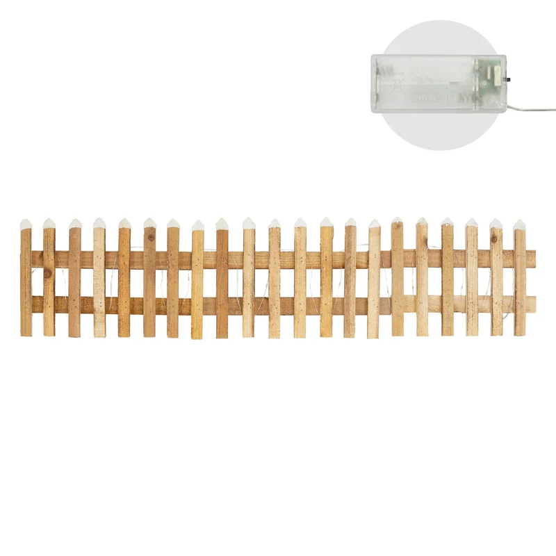 Deko Weihnachtszaun mit LED Braun 90x21 cm aus Holz